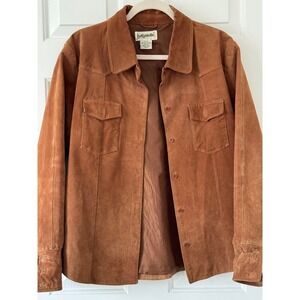 Bagatelle Suede Leather Jacket Brown Western Button Front Shacket